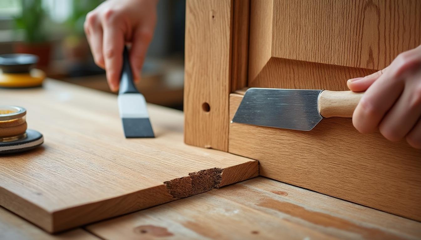 Menuiserie : Reboucher un trou dans une porte en bois ou réparer un éclat sur un plan de travail stratifié