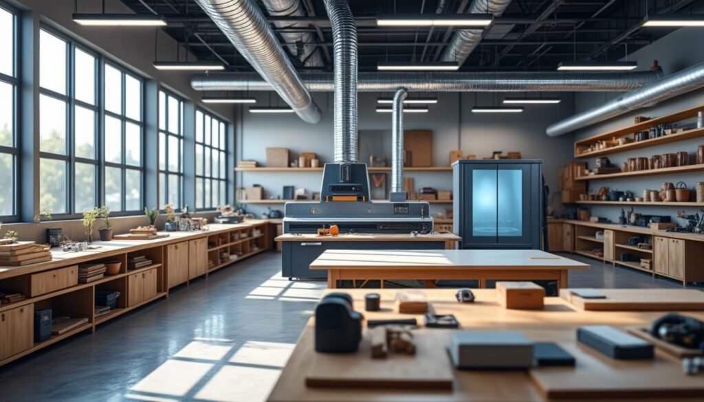 découvrez comment protéger votre atelier en installant un système d'aspiration centralisé ou un purificateur d'air pour un environnement sans poussière, sain et sécurisé.